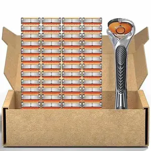 48-Piece Safety Razor Blade Replacement Set with Free Handle,Ultra Sharp Stainless Steel Blades for Smooth Shaving, 5-Layer Blades , Perfect for shaving face, head, and body,Bulk disposable replacement heads