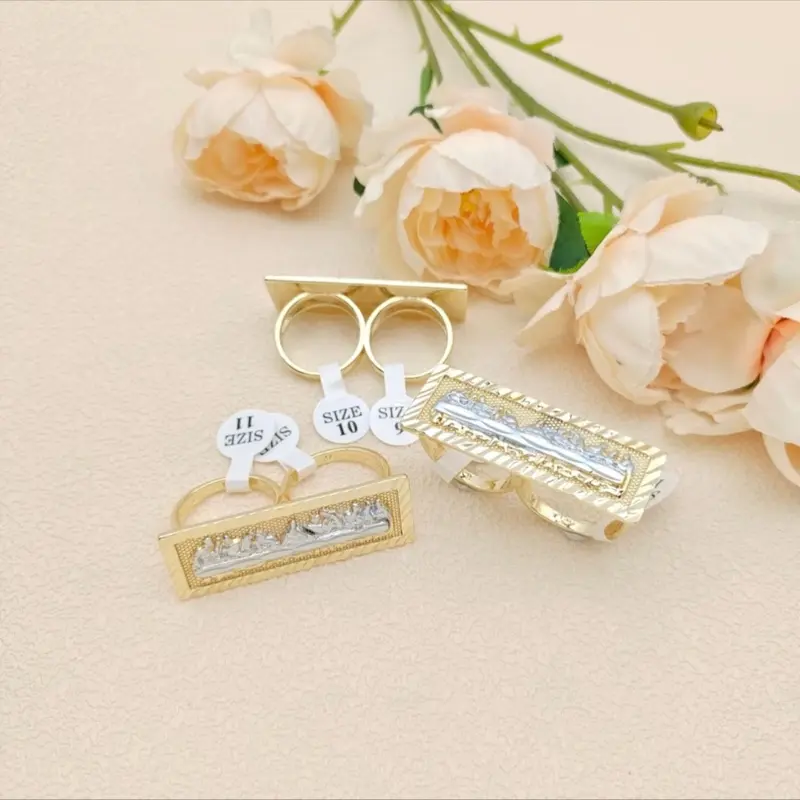CEJEWELRY Gold Plated Last Supper Jesus Double Two Finger Ring Sizes 9-10 10-11 11-12 Elegant Wedding Bands Trendy Jewellery Accessories