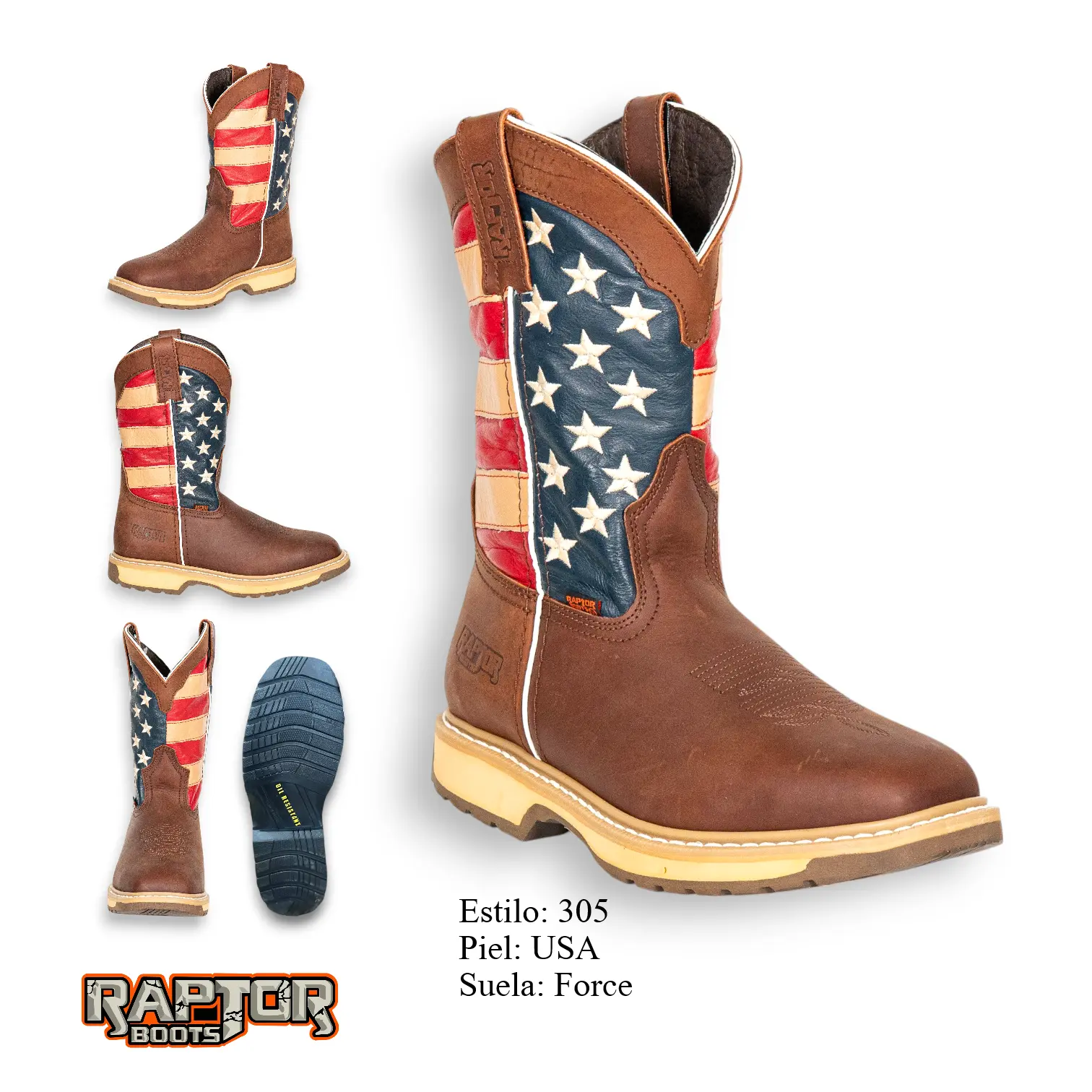 Raptor Boots 305 USA Flag Square toe water resistant slip resistant heavy duty pro work Safety Toe or Soft toe option