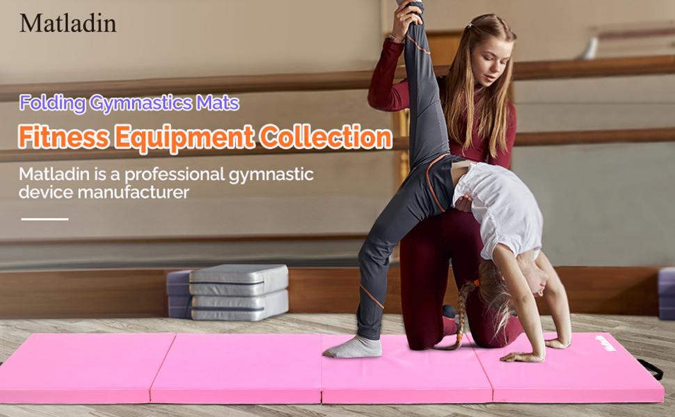 8' Folding Gymnastics Gym Exercise Aerobics Mat, 8ft x 2ft x 2in PU Leather Tumbling Mats with Hook & Loop Fastener for Stretching Yoga Cheerleading Martial Arts