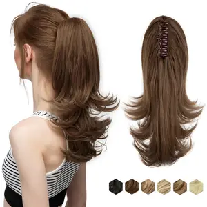 Synthetic Claw Clip In Ponytail Hair Extensions Wavy Hairpiece 14" Fake Blonde Black Hair False Pigtail With Elastic Band