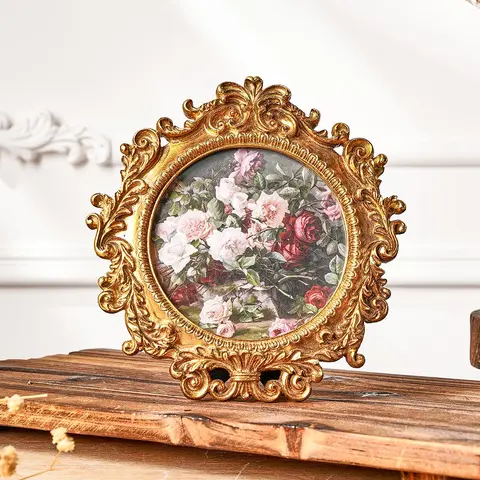 Vintage Pattern Photo Frame, 1 Count Resin Classic Photo Display Frame, Gold Plated Frame, Vintage Picture Frames, Home Decor for Living Room Bedroom Office, Room Decor, Home Decoration