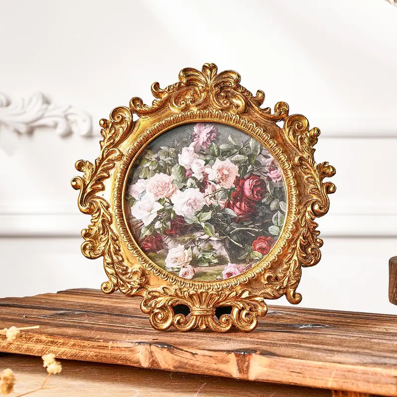 Vintage Pattern Photo Frame, 1 Count Resin Classic Photo Display Frame, Gold Plated Frame, Vintage Picture Frames, Home Decor for Living Room Bedroom Office, Room Decor, Home Decoration