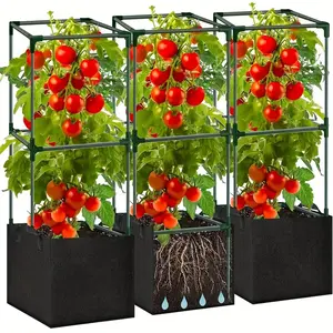 Tomato Cage Set with 7 Gallon Plant Bags, 48 Inch Square Tomato Plant Stand, Garden Obelisk Trellis, Garden Climbing Vegetables Flowers Fruits Support, Climbing Plants Outdoor