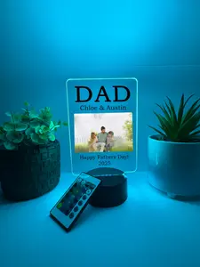 Dad, Father's Day, Photo, LED Night Light Birthday Gifts For Toddlers, kids, Baby, Newborn, Girl, Christmas Present, Baby Shower, Bedroom Decor, FREE Personalization, 16 Color Options light with remote included, Made in USA, Push Gift Nursery Decoration