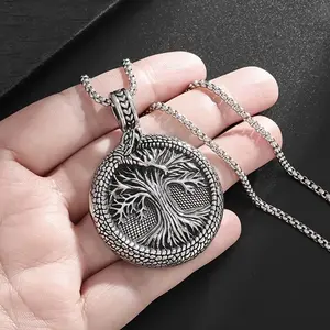 Tree of Life Ouroboros Necklace — Double-Sided (Yggdrasil Reverse)