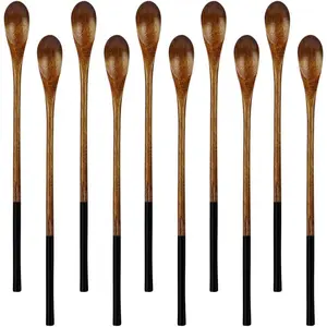 Wooden Long  Spoons,  9.13 inches 10 count    Long Handle Drink Spoons Honey Spoon  Stirrer Swizzle Sticks