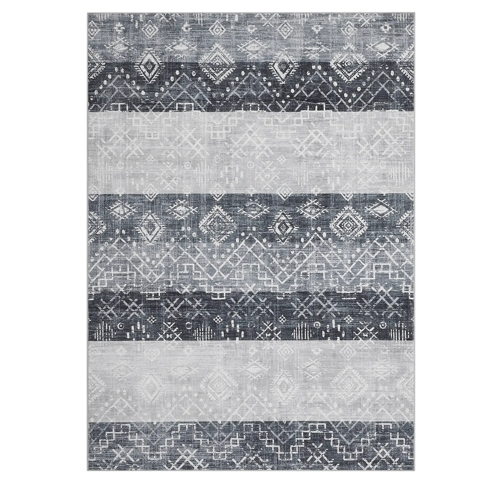 5x7 ft Modern Dual-Tone Low-Pile High-Traffic Polyester Geometric Print Grey Oblong Area Rug, Machine Washable for Living Room, Bedroom, Multi-Tonal, 3-Toned, Trippy, 4-Cornered Area Rugs, Multi-Tonal Area Rugs, Three-Toned Area Rugs