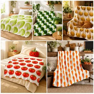 5 Styles Realistic Vegetable Flannel Throw Blanket Set, Funny Giant Veggie Print Soft Plush Fleece Bed Cover, Weird Aesthetic White Base Food Novelty Couch Blanket, Unique Meme Gift For Fitness Vegan Food Lovers