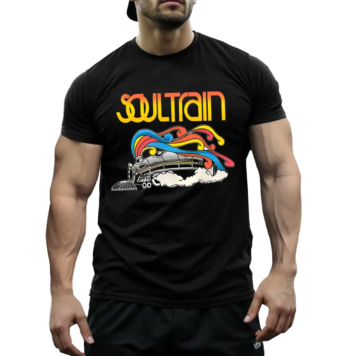 Vibrant Plus Size Soul Train Graphic T-Shirt - Stretchy Polyester Blend Round Neck Short Sleeve - Colorful Comfortable Casual Wear for Women Gift
