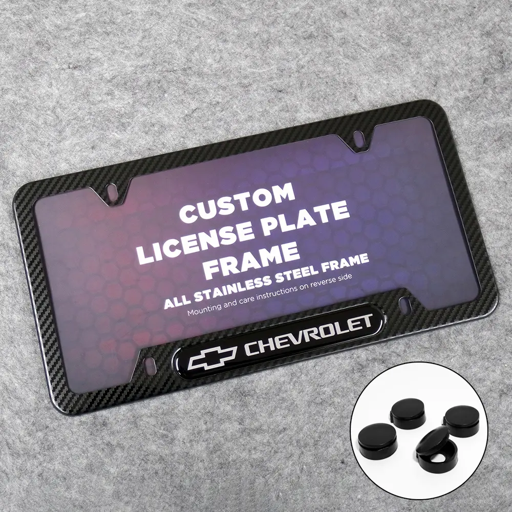Front or Rear Carbon Fiber Texture License Plate Frame Protect Cover Fit Chevrolet Decorate Accessories Gifts