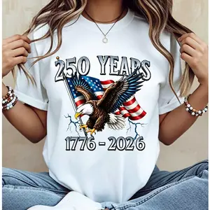 American Eagle Independence Day 250 Years 1776 2026 T-Shirt White Patriotic Flag And Bird Design For Celebrations And National Events