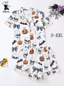 Cherry Print Pajama Set for Women, Casual Summer Sleepwear, Short Sleeve Top with Comfy Shorts, Cute 2-Piece Lounge Outfit Gift