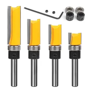 Top Bearing Flush Trimer Bit 4 Pcs Set,Pattern Flush Trim Router Bit Set,1/4 Inch Shank,Great for Edging,Veneer,or Laminate,Hand Tools Kits