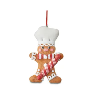 Blush, Red and White Clay Dough Gingerbread Chef Decorative Ornament, 4.5 in, by Holiday Time