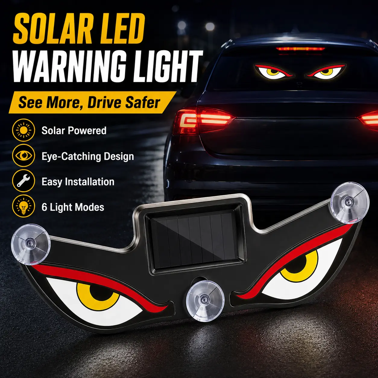 KUACC Dynamic LED Rear Window Display - Vampire Devil Eye Design Panel, Scrolling Message Screen, USB-Powered Night Driving Ambient Light, Universal Mount Car Accessory, Vehicle Accessory, Cool Car Stuff for Side Glass Decoration Gift, Car Accessories