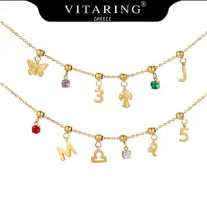 VITARING GREECE DIY Gold Bubble Letter Necklace for Women 18K Plated 3D Alphabet & Number Pendants Adjustable Pull-Through Chain Personalized Name Jewelry Hypoallergenic Trendy Layering Accessory