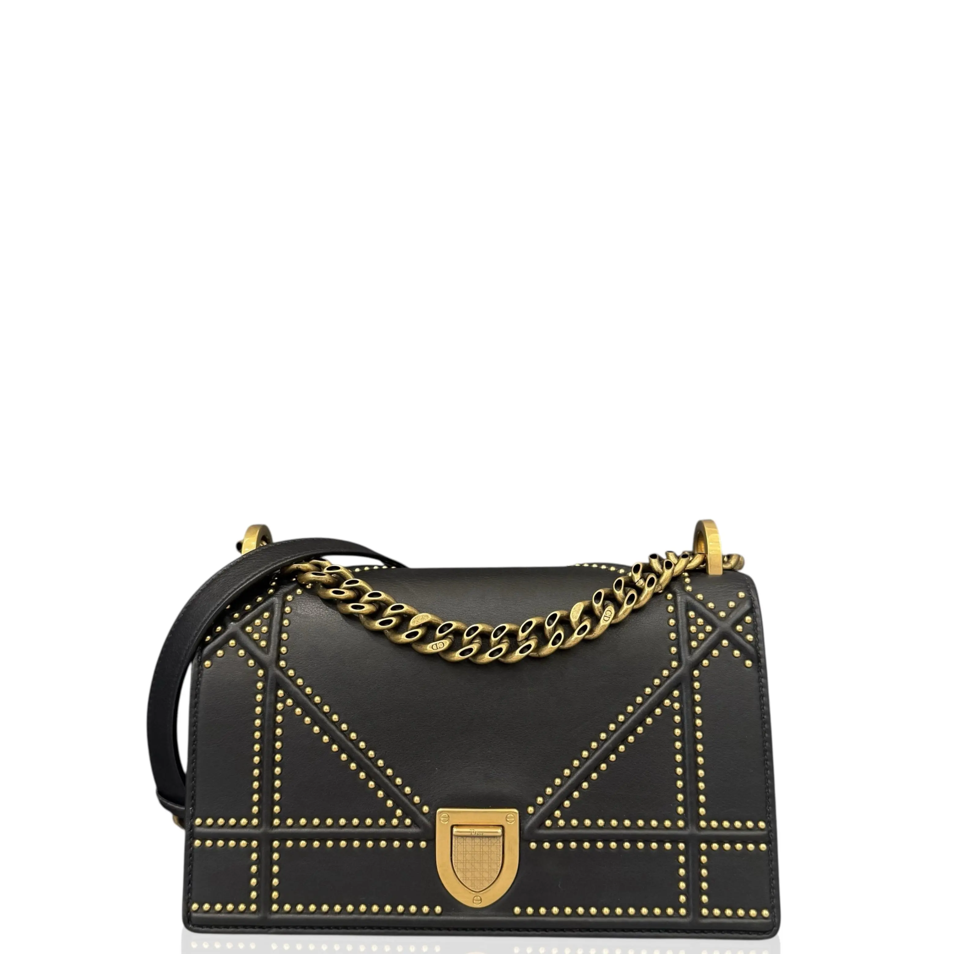 Pre-owned Dior Leather tote bags Studded Small Diorama Calfskin Black (ym042326c0)