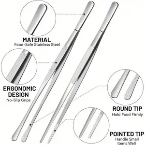 Stainless steel BBQ tongs, plating tongs, Korean BBQ tongs, chef's tweezers, buffet BBQ tongs, food tongs for BBQ.