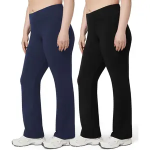 Lounge Yoga Pants Black Flared Cotton Leggings, 32.5" Inseam, Wide Waistband, No Show Coverage, Relaxed Flare Leg