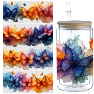 5 Sheets Colorful Butterfly UV DTF Cup Stickers, Waterproof Transfer Stickers for 16 Oz Glass Cups, DIY Furniture Crafts