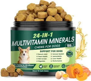24-in-1 Dog Vitamins and Supplements, Dog Multivitamin Chewable with Chondroitin Probiotics Omega-3 Glucosamine for Dogs Skin Coat Hip and Joint Heart Gut Liver Brain Eye Immune Support, 90 Chews