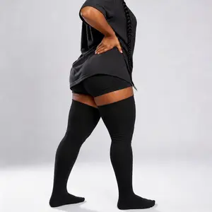 THICK THIGH TRIBE Plus Size Thigh High Socks—Striped & Solid, Cotton/Acrylic Blend with Comfort Straps, Adjustable Fit, Womenswear Elastic, 35-42 Inches, 7-39 Inches Circumference, Hand Wash Only - Thighhighs Style Polyester