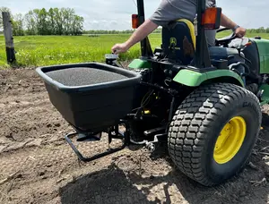 212 MAIN 12V 3-Point Vinyl-Coated Seed Spreader with 12V Power Source, Rain Cover, and Tractor Hitch Compatibility