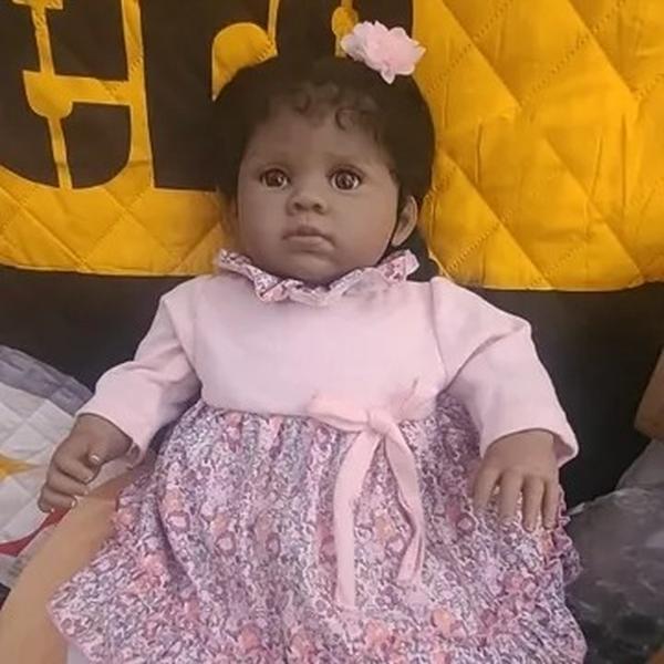 Reborn Baby Dolls 24 inch African American Black Soft Body Realistic Silicone Vinyl Toddler Dolls Real Life Baby Dolls Cloth Body Doll Toy Gift for Kids Age 3+