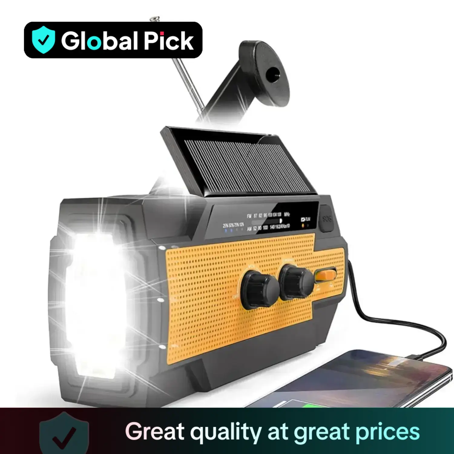 Solar Powered Emergency Hand Crank Radio, 4000mAh AM FM Radio with Flashlight, Portable Radio, Durable Weather Alert Audio Radio Tools, Phone Charging