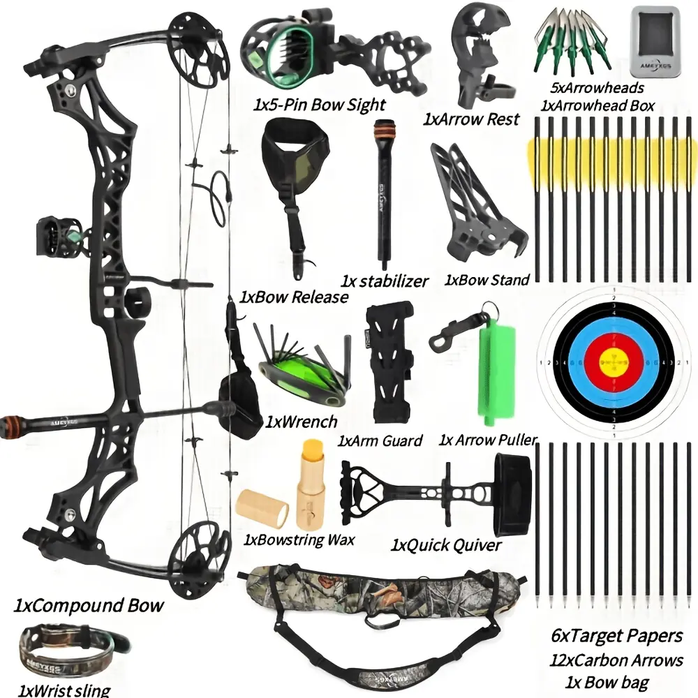 Composite Bow Set Left and Right Hand Universal Indoor and Outdoor Archery Training Lightweight Portable Outdoor Archery Essential Equipment Bow and Arrow Adult Set Archery Equipment
