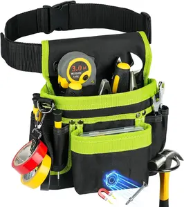 Tool Belt, Tool Pouch,14-Pockets Tool Belts for Men,Detachable & Adjustable Tool Pouch belt for Electrician,Carpenter,Construction,Work Apron,Utility Belt,Black-Green
