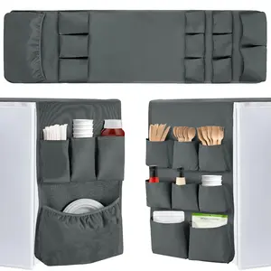 Extended Mini Fridge Caddy Organizer - 55" x 13" Back to School Dorm and Office Over the Fridge Storage Organizer with 12 Pockets for Flatware Drink Paper Goods, College Must Have