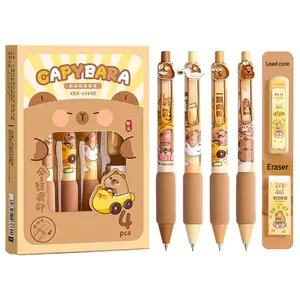 Mechanical Pencil Set with Refills, Capybara Cartoon Cute Retractable Pencil Set, Capybara Automatic Pencil with Ultra-Soft Grip, with Exquisite Metal Patch