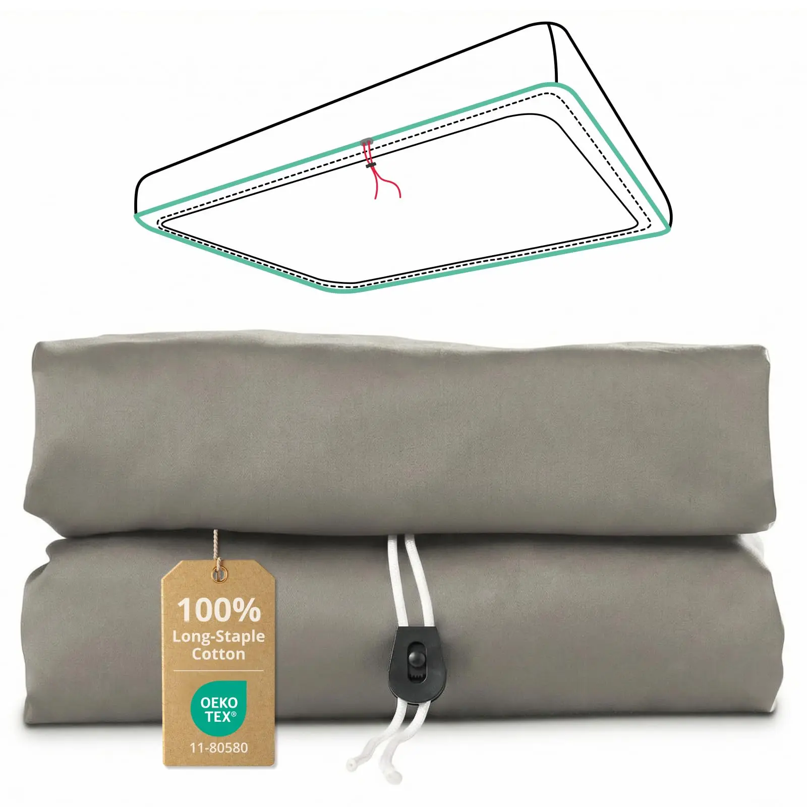 CieloCloud Egyptian Cotton Fitted Sheet, No Slip Drawstring Bed Sheet with 360° Elastic Strap, Ultra Soft Sateen Sheets, Breathable Cooling Comfort Deep Pocket Mattress Cover, Stay in Place All Night