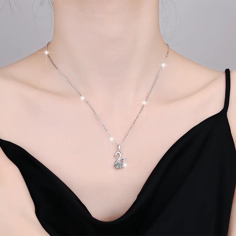 Moissanite Diamond Swan Pendant Necklace - 1.0 ct Sterling Silver Pendant with Swan Design and Sterling Silver Chain