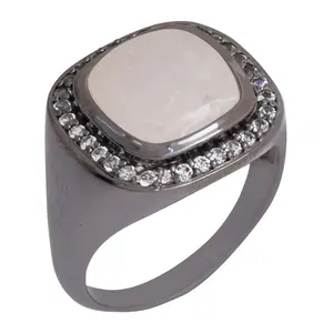 Affinity Gem Moonstone & White Topaz Halo R ing, Sterling