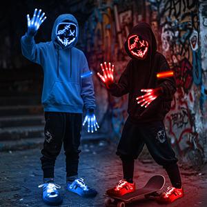 4 Set Halloween LED Mask Light Up Gloves Shoelaces Armbands Light Up Scary Mask Halloween Costume Cosplay Party