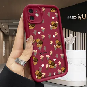 Capybara & Bee Pattern iPhone 16 16e 15 17 Air 14 13 12 11 Pro Max Plus X XS Rugged Durable Shockproof Anti-Scratch Soft Silicone Case Precision Fit Drop Protection Non-Slip Texture