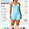 Women's V-Neck Seamless Sports Bra & High-Waisted Yoga Shorts Set, Breathable Gym Running, Comfortable Fitness Wear, Active Wear