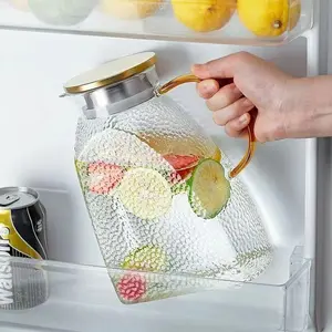 Glass Pitcher, Borosilicate Glass Pitcher with Lid and Handle, 1.8L Water Container for Fridge Door, 60oz Beverage Jug for Iced Tea, Juice, Use for Home and Camping