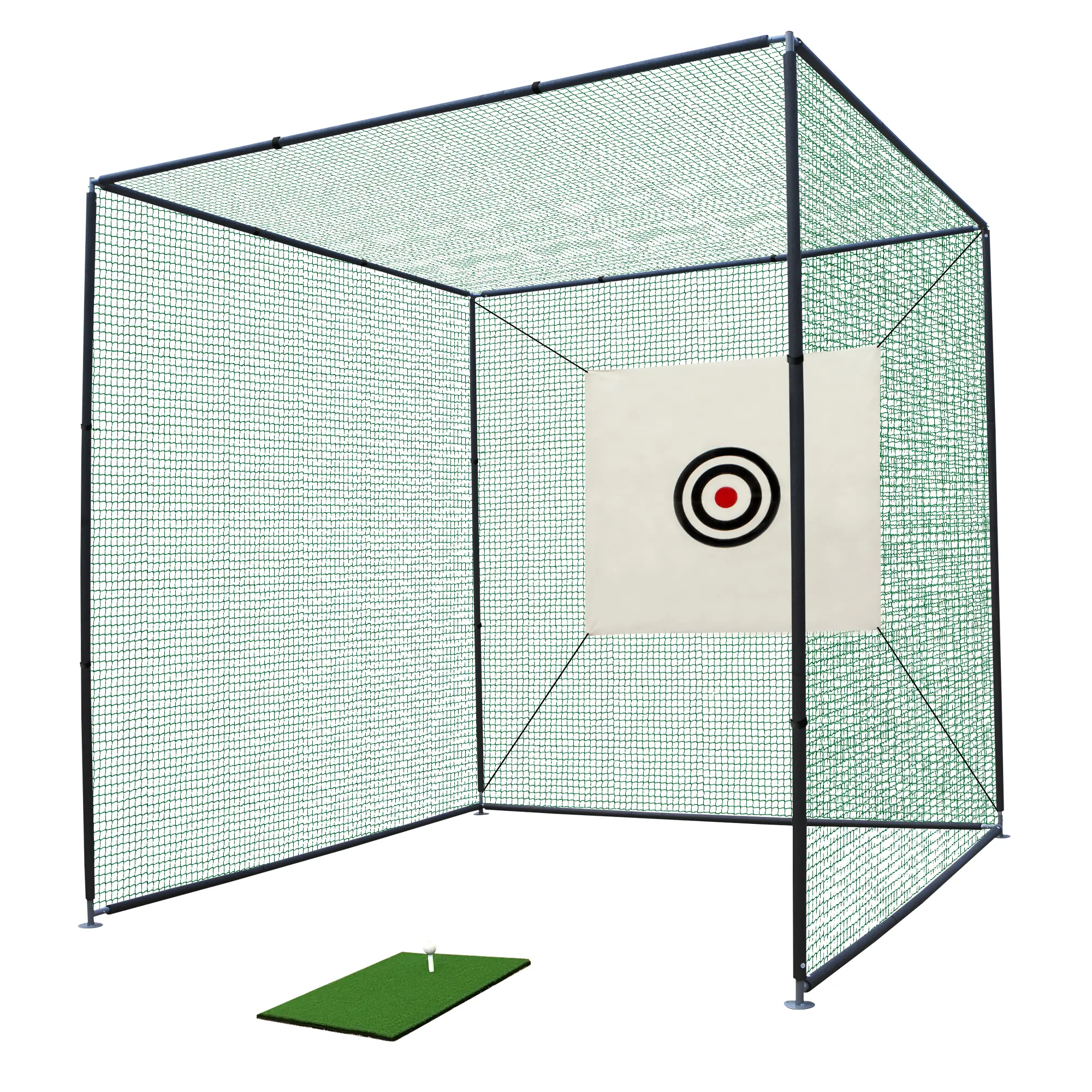 DONEXT Portable 10x10x10FT Golf Practice Net Cage with Metal Frame, Durable Polyester Mesh Hitting Kit, Includes Target & Mat for Indoor/Outdoor Full Swings, Driving, Chipping