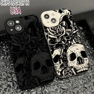 Set Unique Skull and Flower Pattern Design Soft Drop-Proof Mobile Phone Case Compatible with iPhone 16 Pro X XS MAX 11 12 13 14 15 Plus Case Shock-Absorbing, Anti-Scratch, and Slim Fit Design iphone  15  pro  max  case