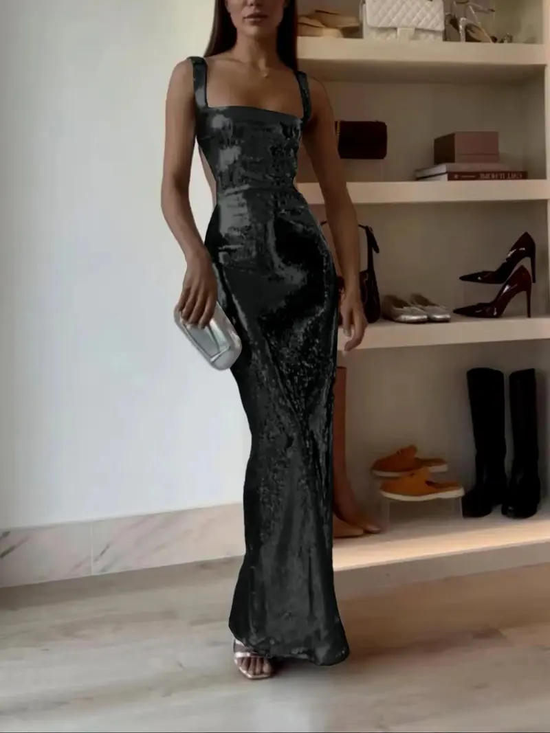 chinese dress ladies Bodycon Sequined Maxi Dress, Silver / L main image 1