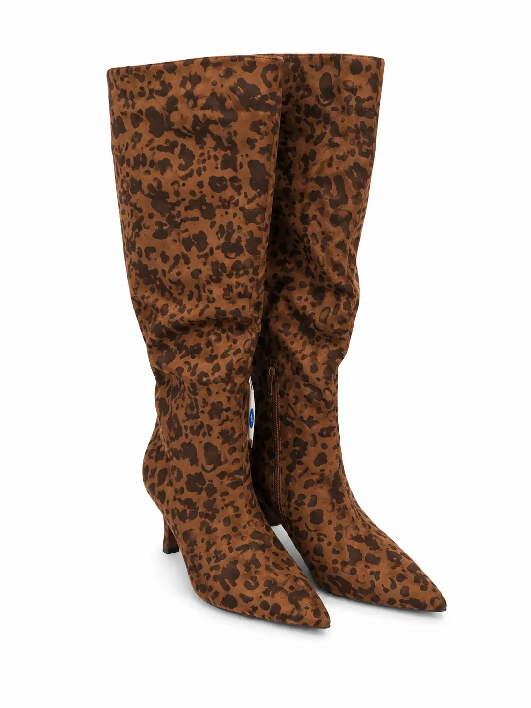 Women's Elegant Leopard Print Knee High Suede Boots - Pointed Toe Stiletto Heel, Soft Footwear Shoe