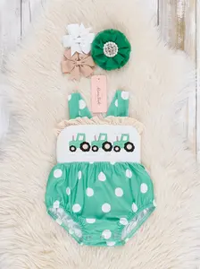 Polka Dot Tractor Smocked Bubble Romper