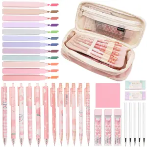 Cute Stationery Set, 36pcs/set Including Highlighter Pen & Gel Pen & Mechanical Pencil & Pencil Case, Stationery Supplies for Home School Office