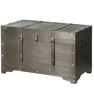 Vintiquewise QI003943.L 19.75 x 31.5 x 17.75 in. Wooden Storage Trunk with Lockable Latch, Brown - Large