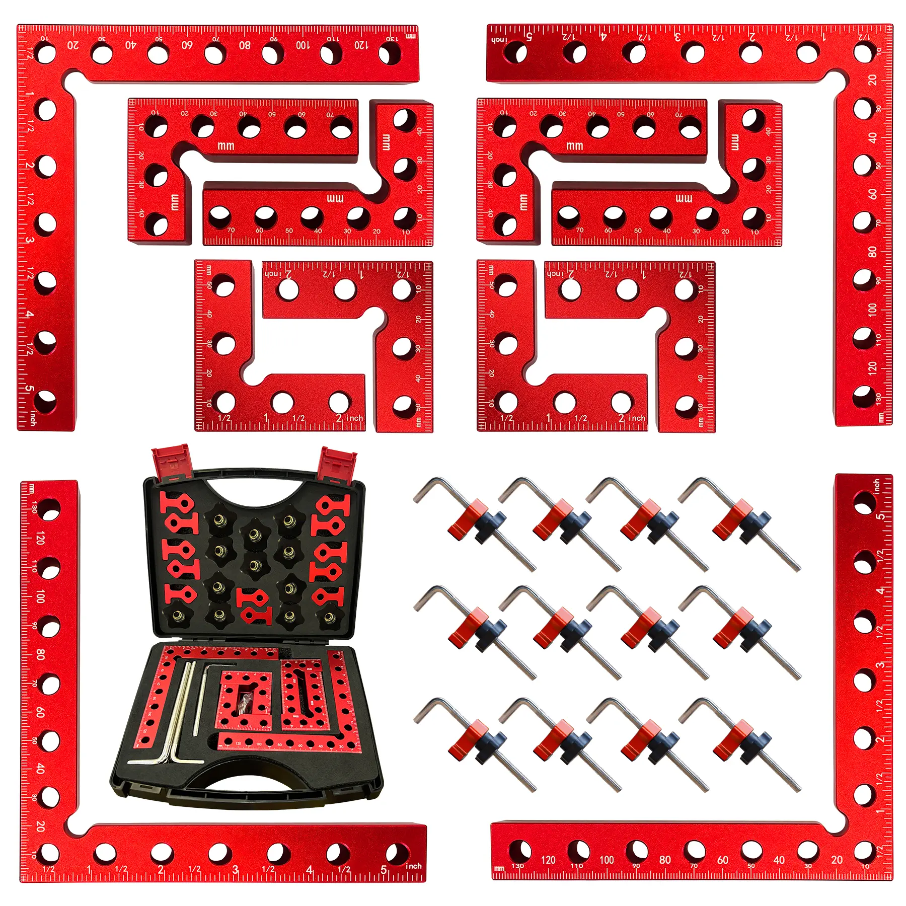 SYYKTTD 12 Pack Corner Clamps for Woodworking, 90 Degree Right Angle Clamp, Aluminum Positioning L-Square Kit with Storage Case for Cabinet, Drawer, Box and Frame Assembly.