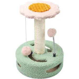 Flower-Shaped Cat Tree with Sisal Post, 13.8W x 13.8D x 17.7H inches, Interactive Dangling Balls (Light Green)